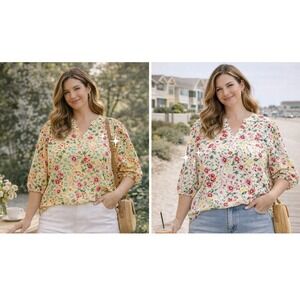Bloomchic Floral Blouse Set of 2 Women 18/20 V Neck Cottagecore Spring Feminine